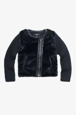 Imoga Evelyn Faux Fur Sweater Girls Jacket - Black