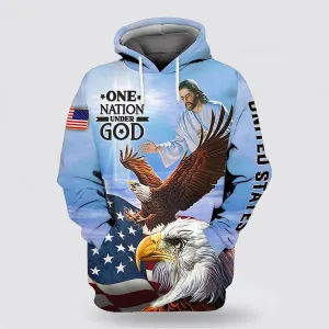 Jesus American Eagles Flag One Nation Under God 3d Hoodies For Women Men - Christian Apparel Hoodies