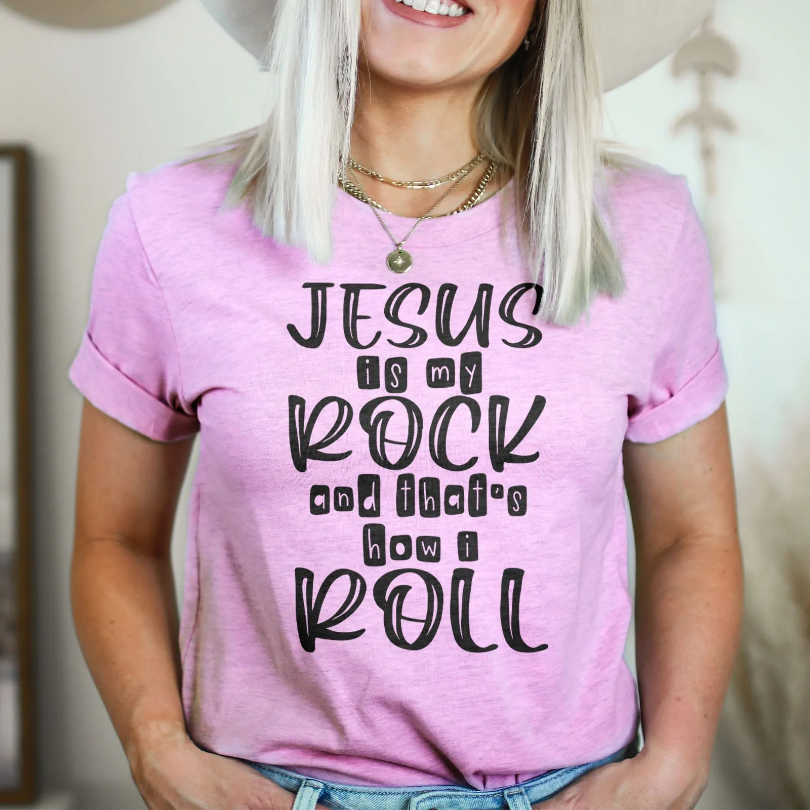 Jesus Is My Rock Tee Shirts For Women - Christian Shirts for Women - Religious Tee Shirts