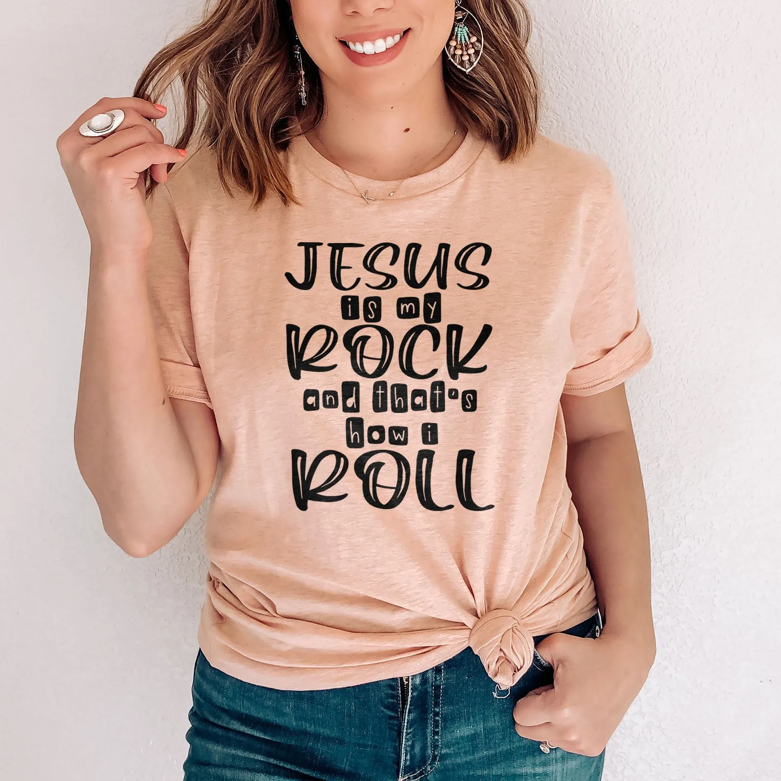 Jesus Is My Rock Tee Shirts For Women - Christian Shirts for Women - Religious Tee Shirts