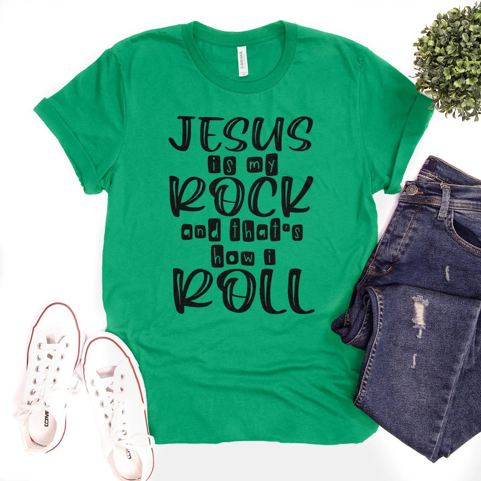 Jesus Is My Rock Tee Shirts For Women - Christian Shirts for Women - Religious Tee Shirts