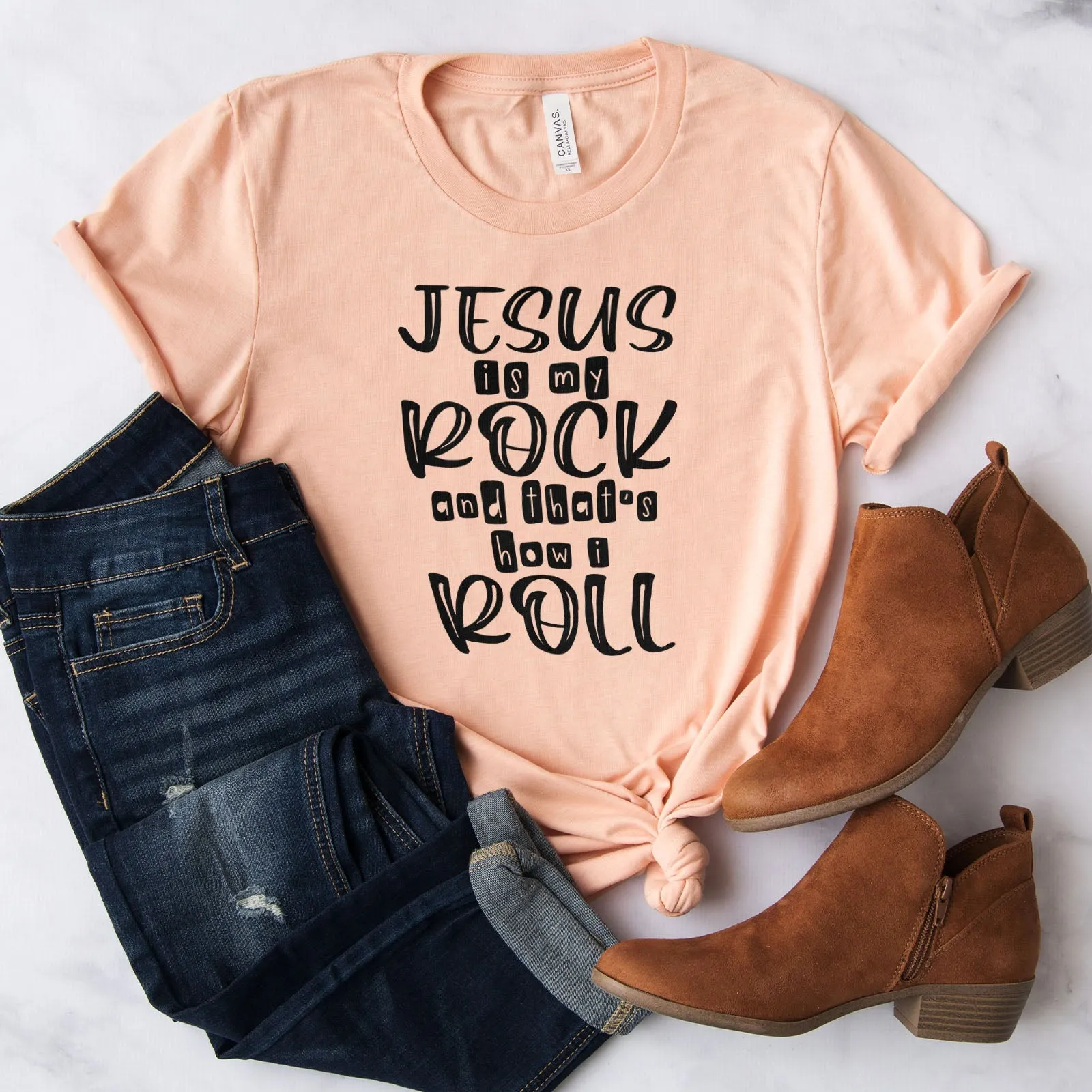 Jesus Is My Rock Tee Shirts For Women - Christian Shirts for Women - Religious Tee Shirts