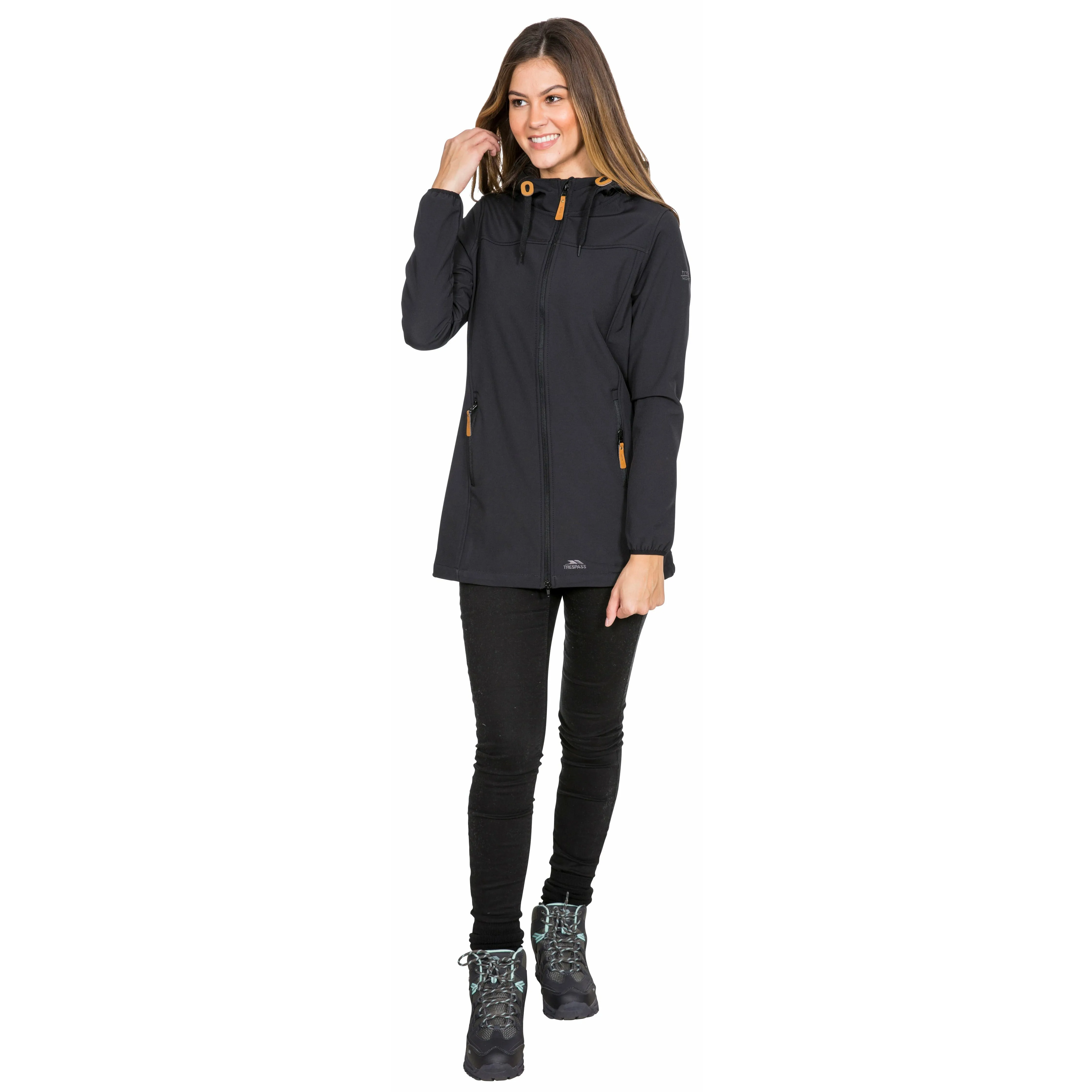 Kristen Women's Longer Length Softshell Jacket in Black