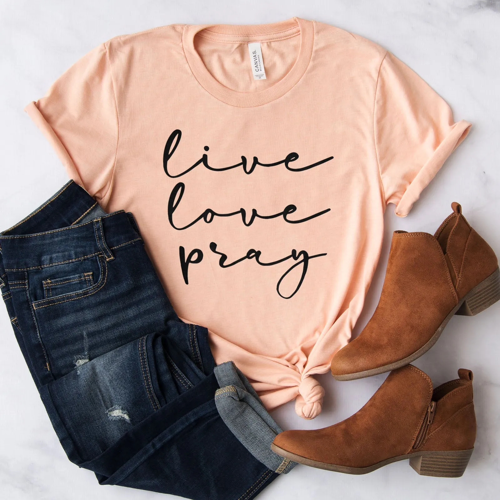 Live Love Pray Tee Shirts For Women - Christian Shirts for Women - Religious Tee Shirts