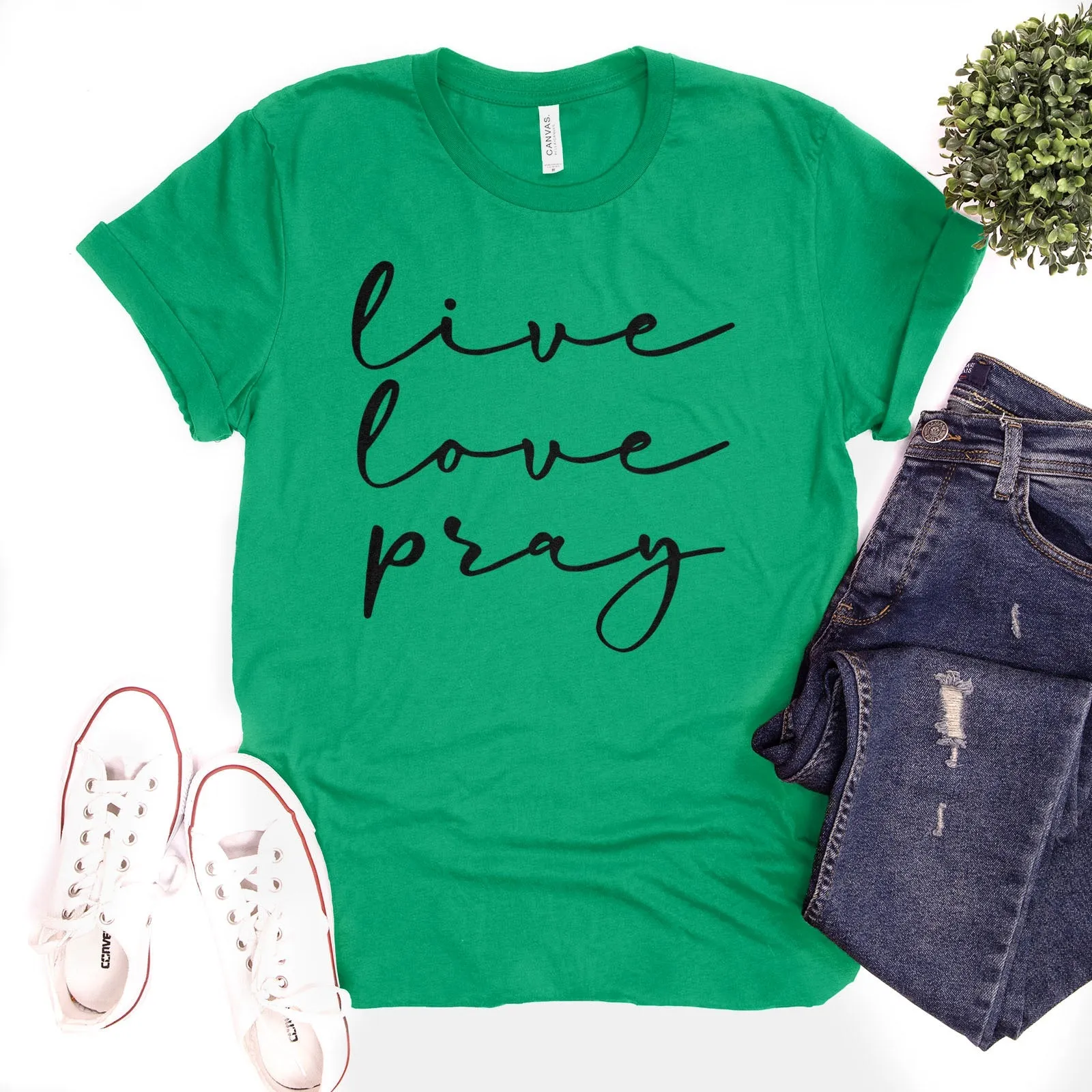 Live Love Pray Tee Shirts For Women - Christian Shirts for Women - Religious Tee Shirts