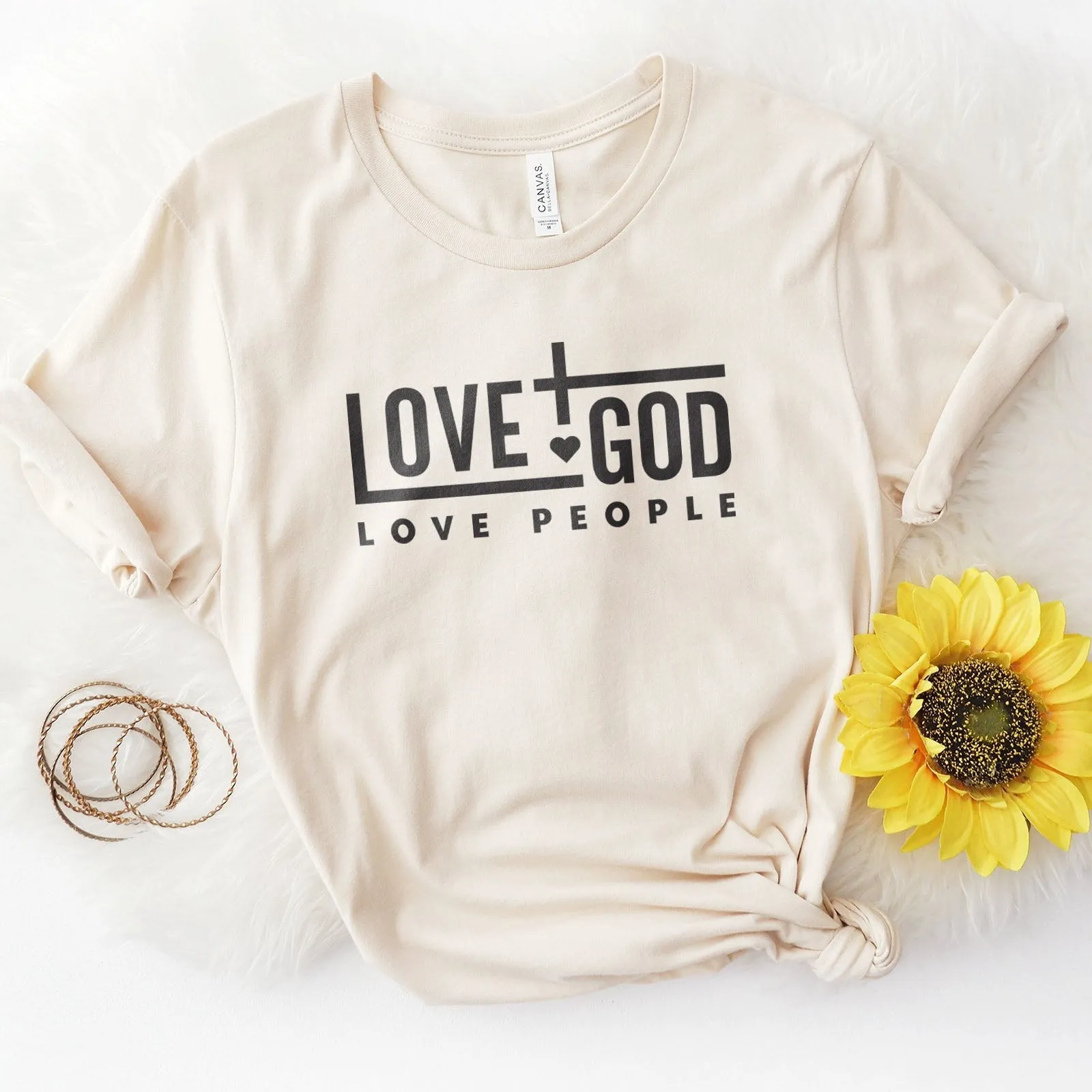 Love God Love People Bold Tee Shirts For Women - Christian Shirts for Women - Religious Tee Shirts