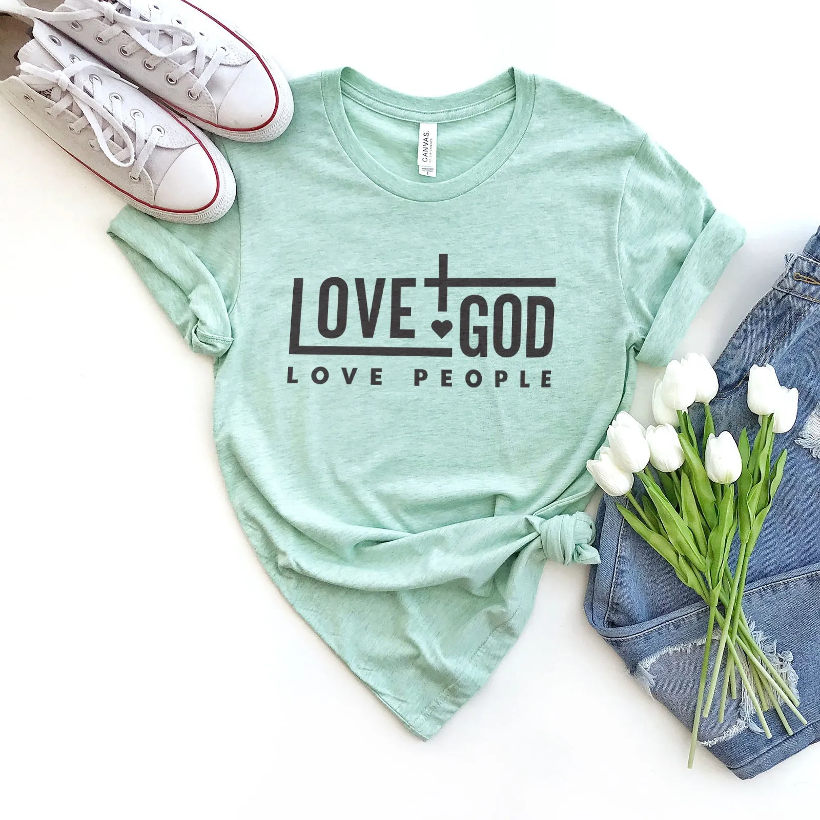 Love God Love People Bold Tee Shirts For Women - Christian Shirts for Women - Religious Tee Shirts