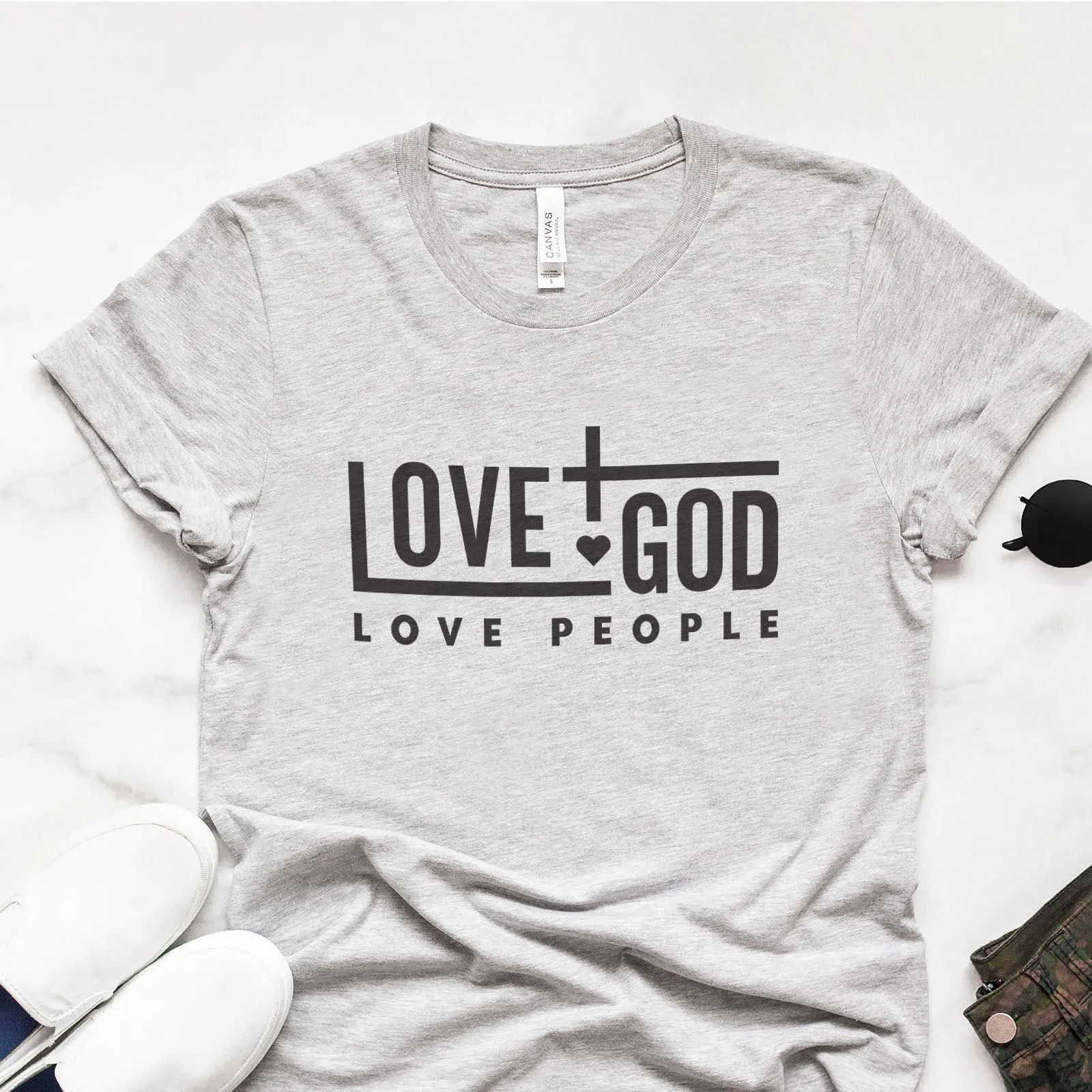 Love God Love People Bold Tee Shirts For Women - Christian Shirts for Women - Religious Tee Shirts