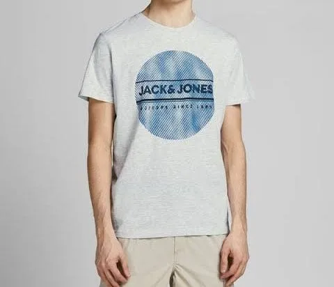 Men J&J Round Tshirt - Light Grey x Blue