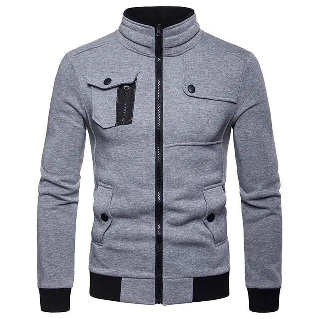 Men Sweatshirts Casual British Style Zipped Stand Collar