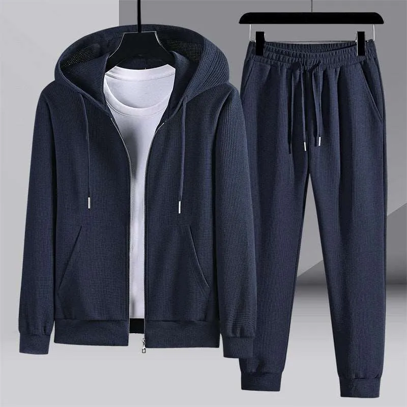 Men's Casual Hooded Zip-up jacket and Sweatpants Sportswear Set