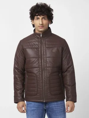 Men'S Leather Look Jacket With Chest Silicon Badge