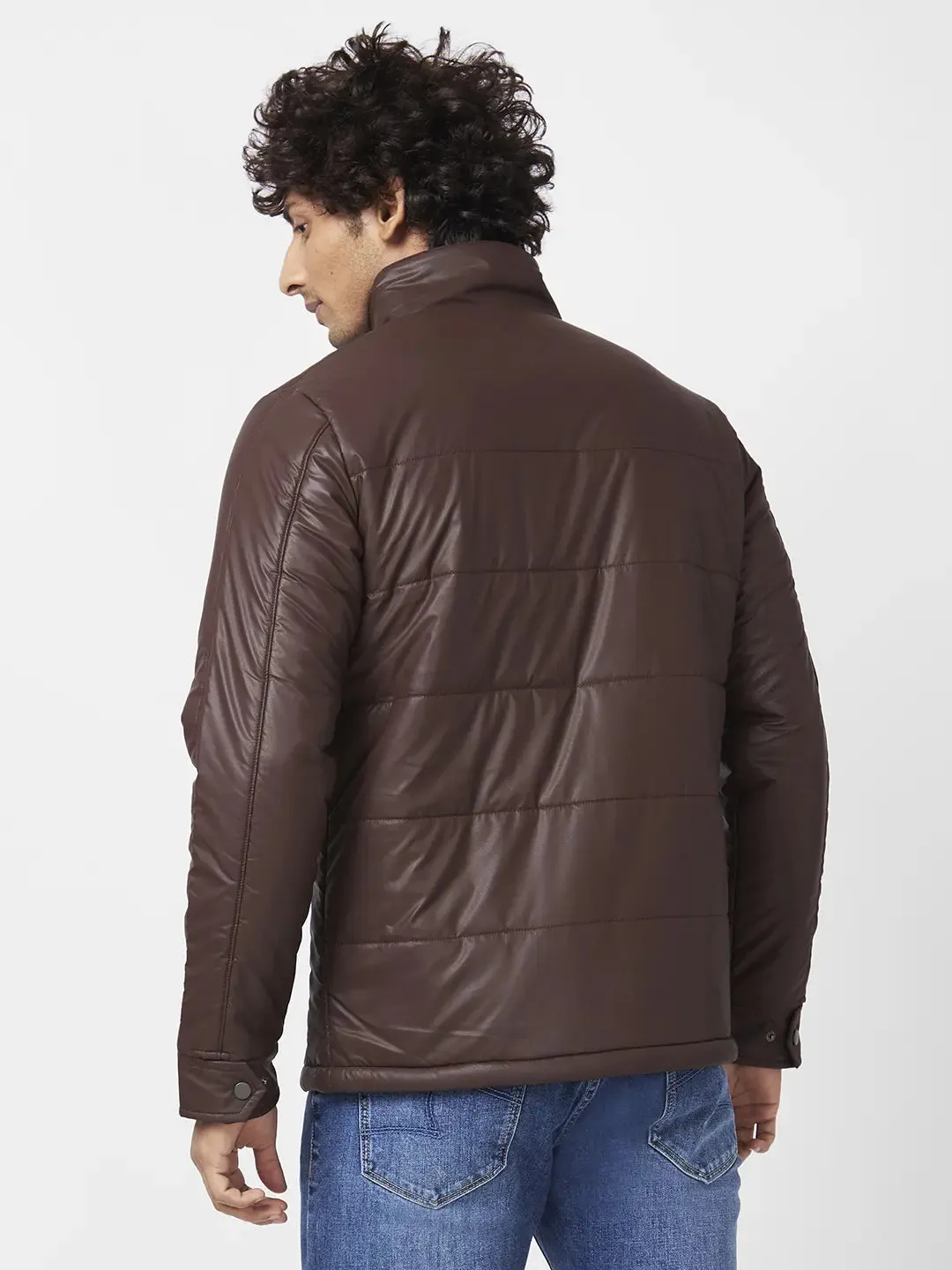 Men'S Leather Look Jacket With Chest Silicon Badge