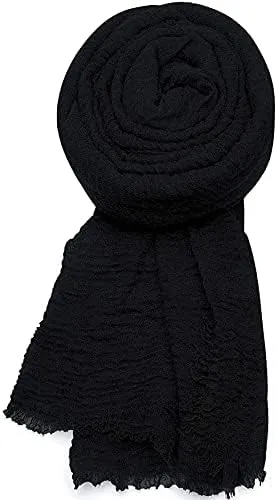 New Women Crinkle Scarf Hijab Plain Maxi Headscarf Crimp Scarves Shawl Ruffle UK