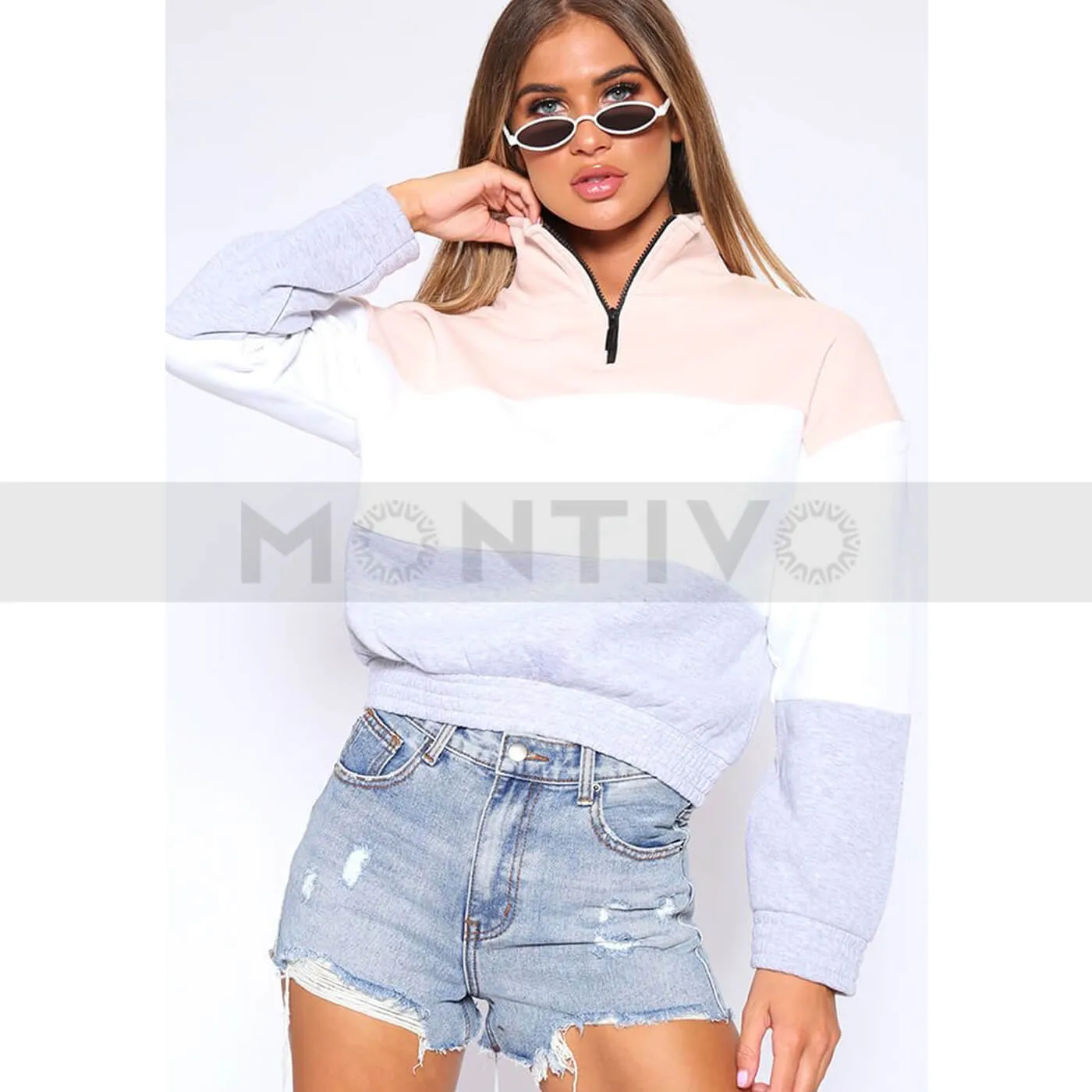 Nude Colour Block Half Zip Sweatshirt