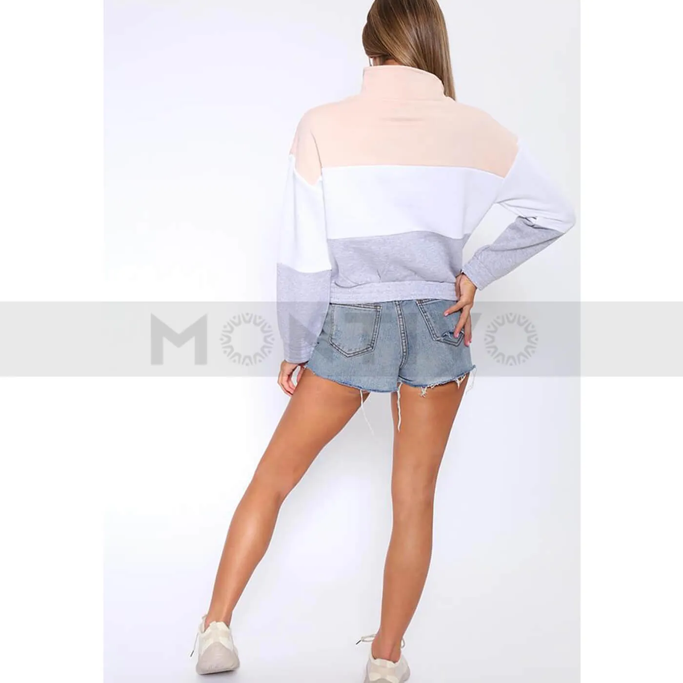 Nude Colour Block Half Zip Sweatshirt