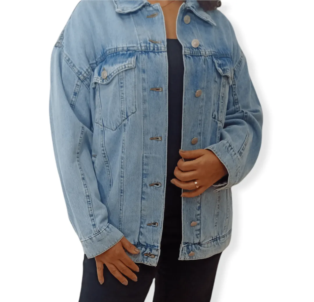 [Oversize] Women Jeans Jacket - Light Blue