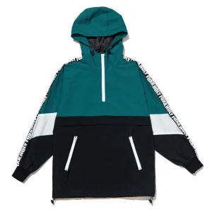 Patchwork Color Hooded Pullover Zippered Jacket