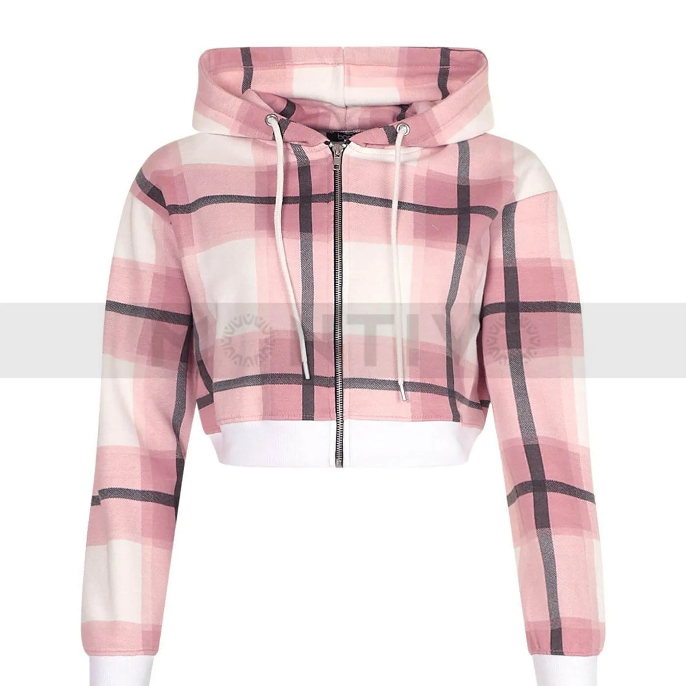 Pink Check Crop Zipper