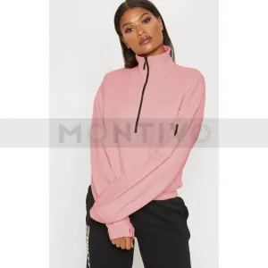 PTL Dusty Pink Oversized Zip Front Sweatshirt