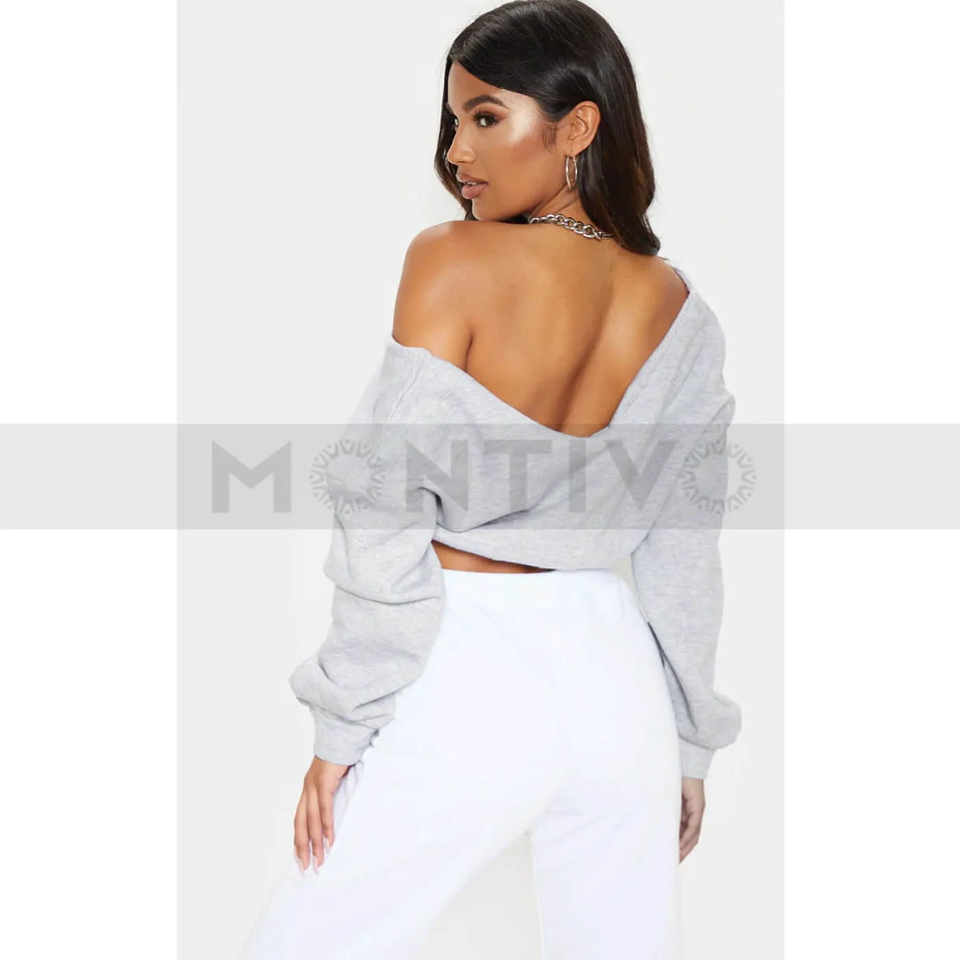 PTL Grey Crop Off Shoulder Sweatshirt