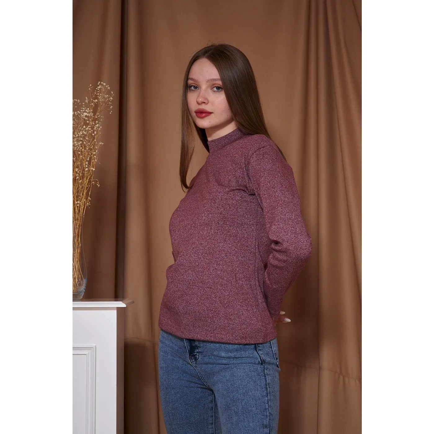 Red Melange Mock Neck Sweatshirt