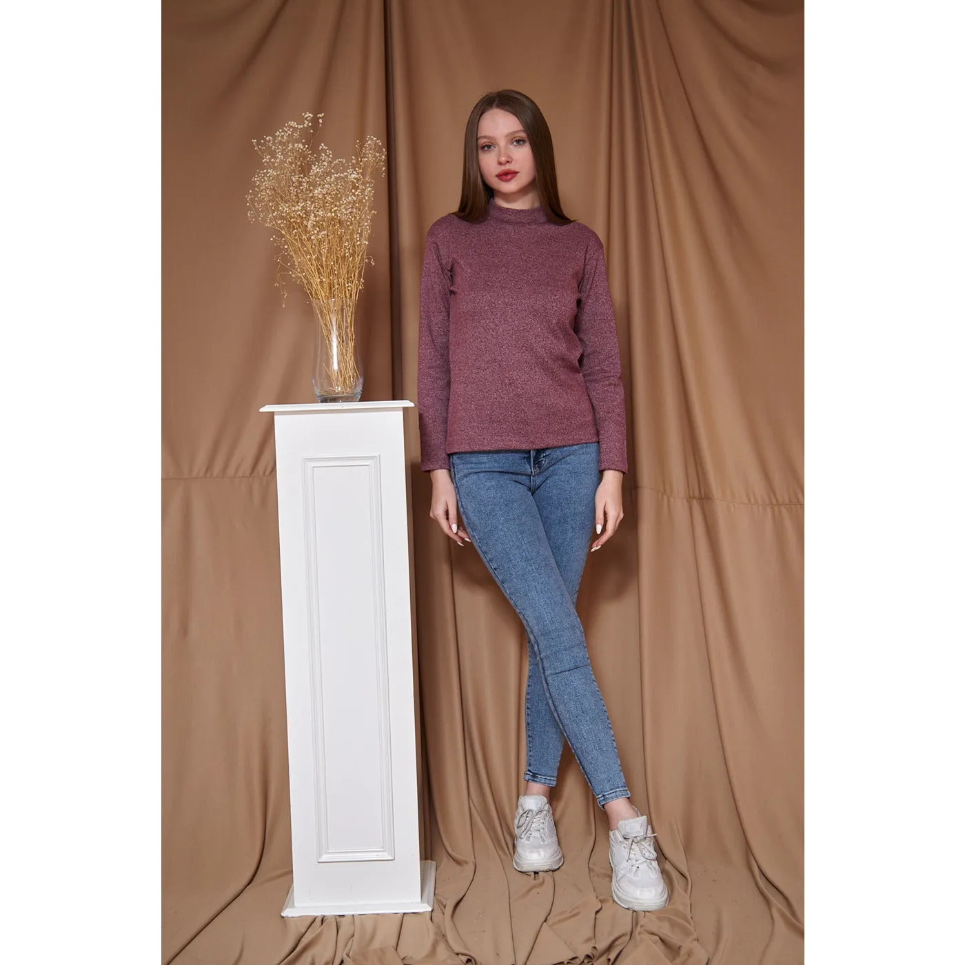 Red Melange Mock Neck Sweatshirt