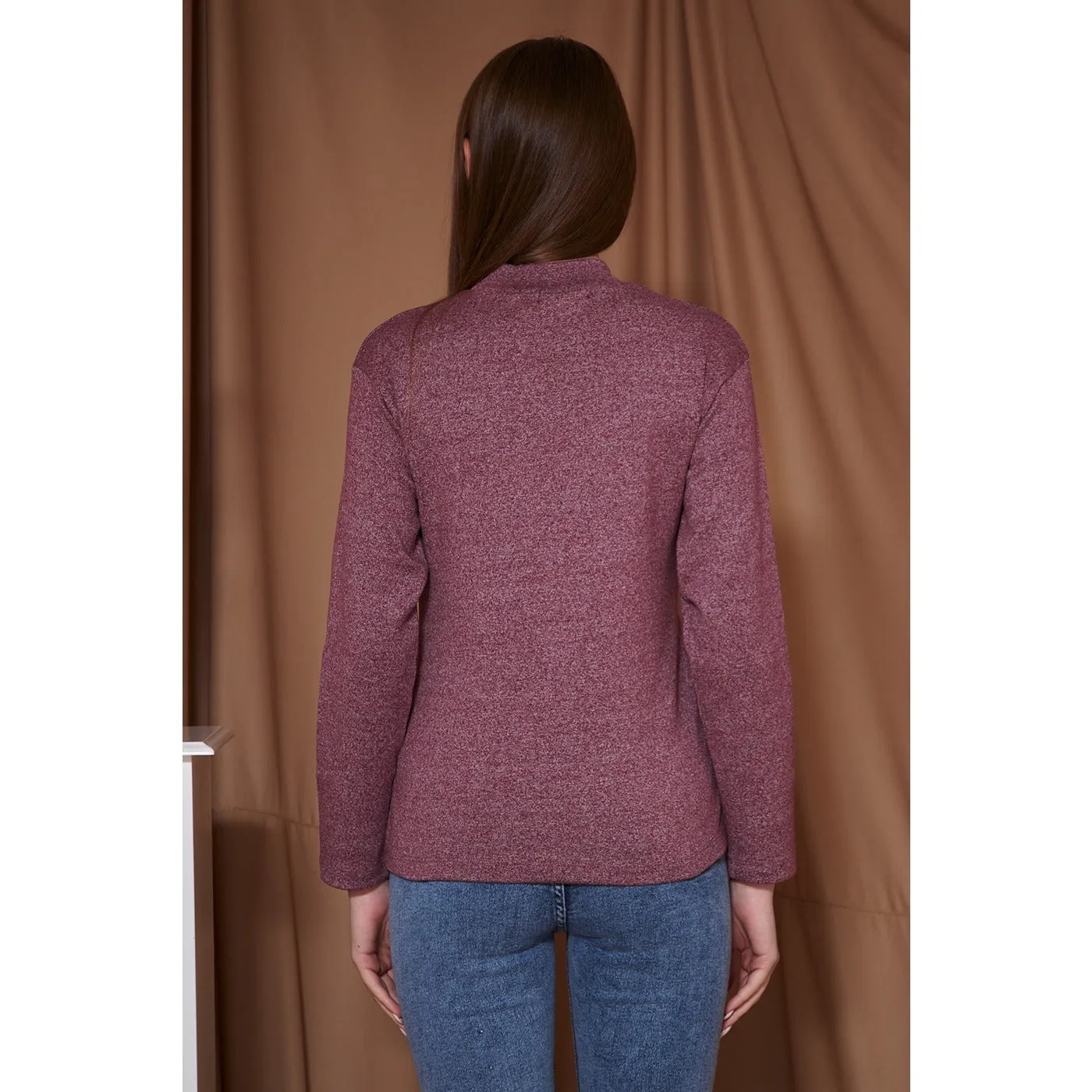 Red Melange Mock Neck Sweatshirt