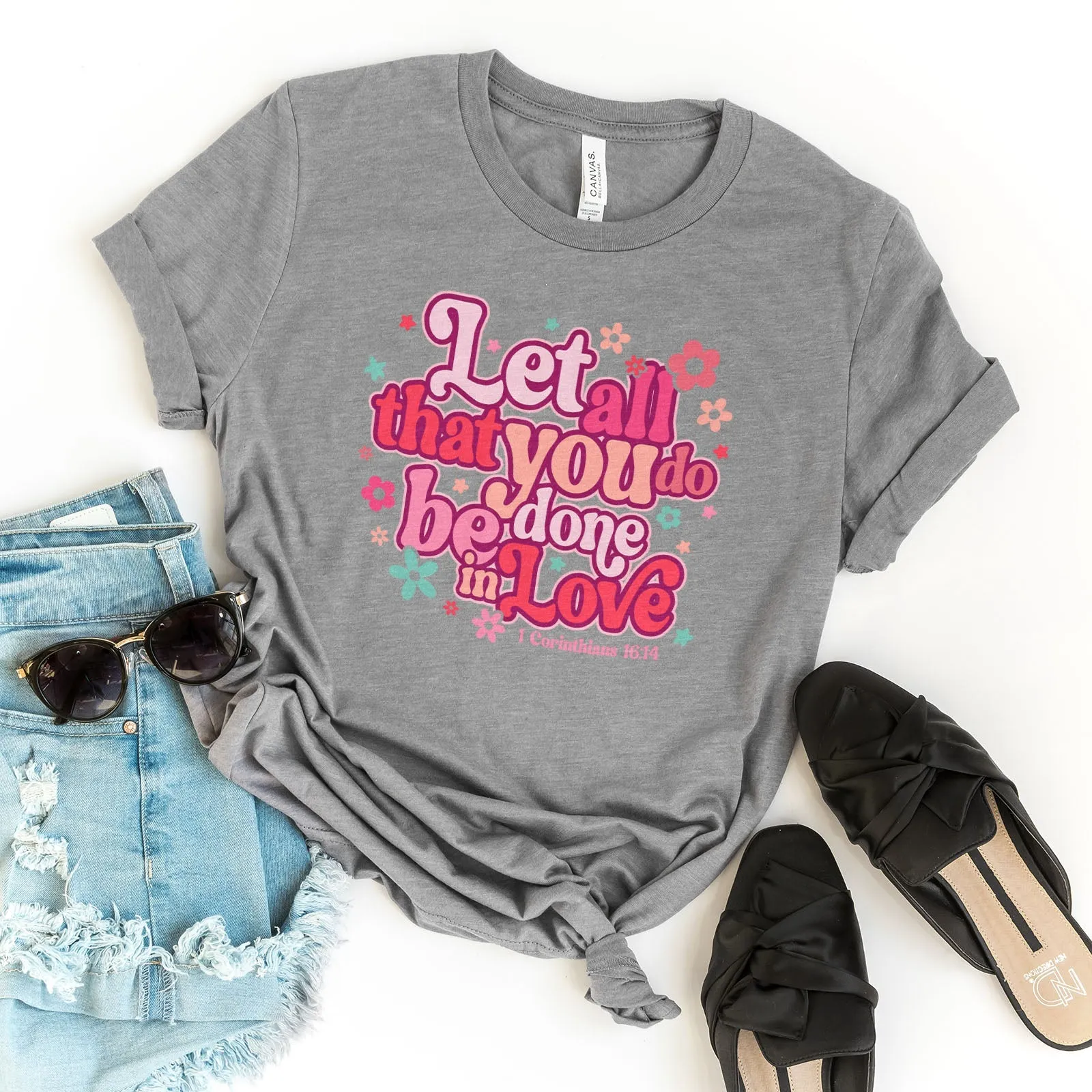 Retro Let All That You Do Be Done In Love 1 Corinthians 16:14 Tee Shirts For Women - Christian Shirts for Women