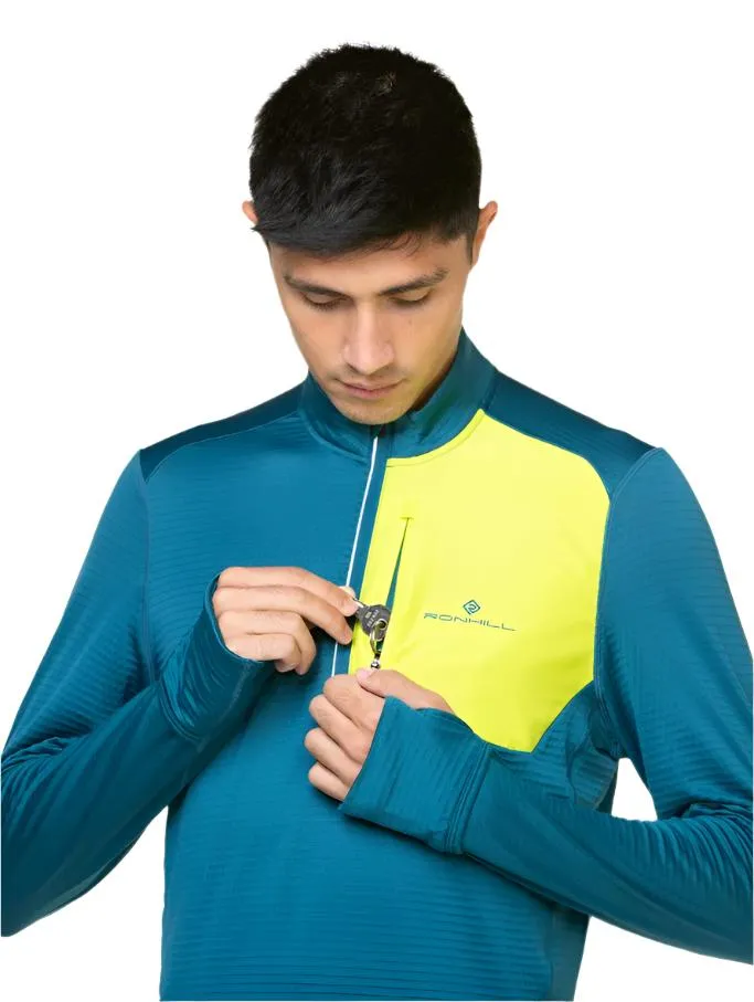 Ronhill Mens Sweatshirt Tech Winter ½ Zip Deep Teal/Acid