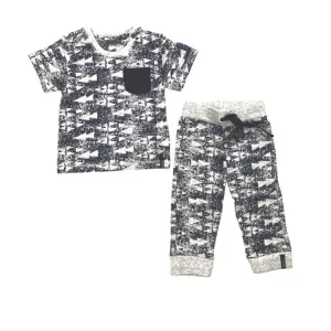 Short Sleeve Cotton Jersey Set, Navy