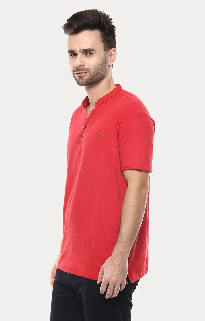 Spykar Red Melange Slim Fit Men T-Shirts