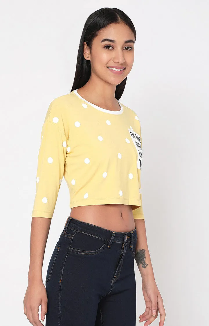 Spykar Women Yellow Cotton Slim Fit Round Neck Crop T-Shirts