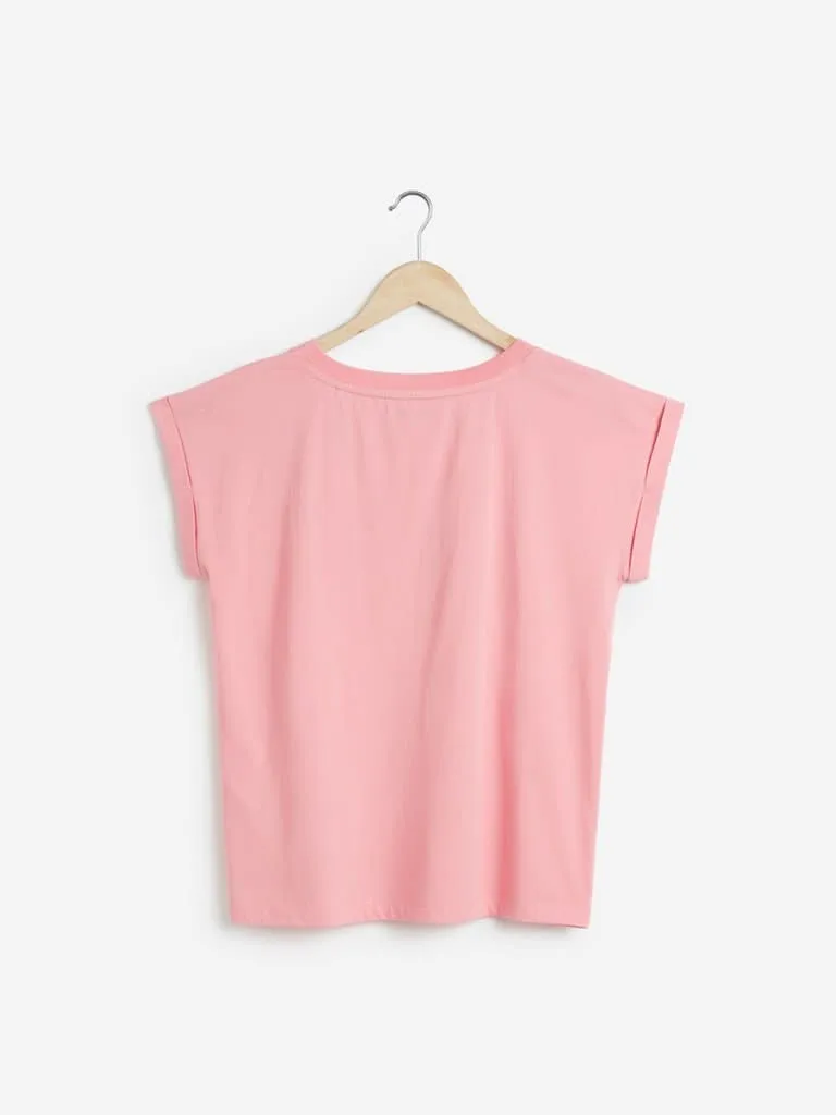 Studiofit Pink Holographic Print Power T-Shirt