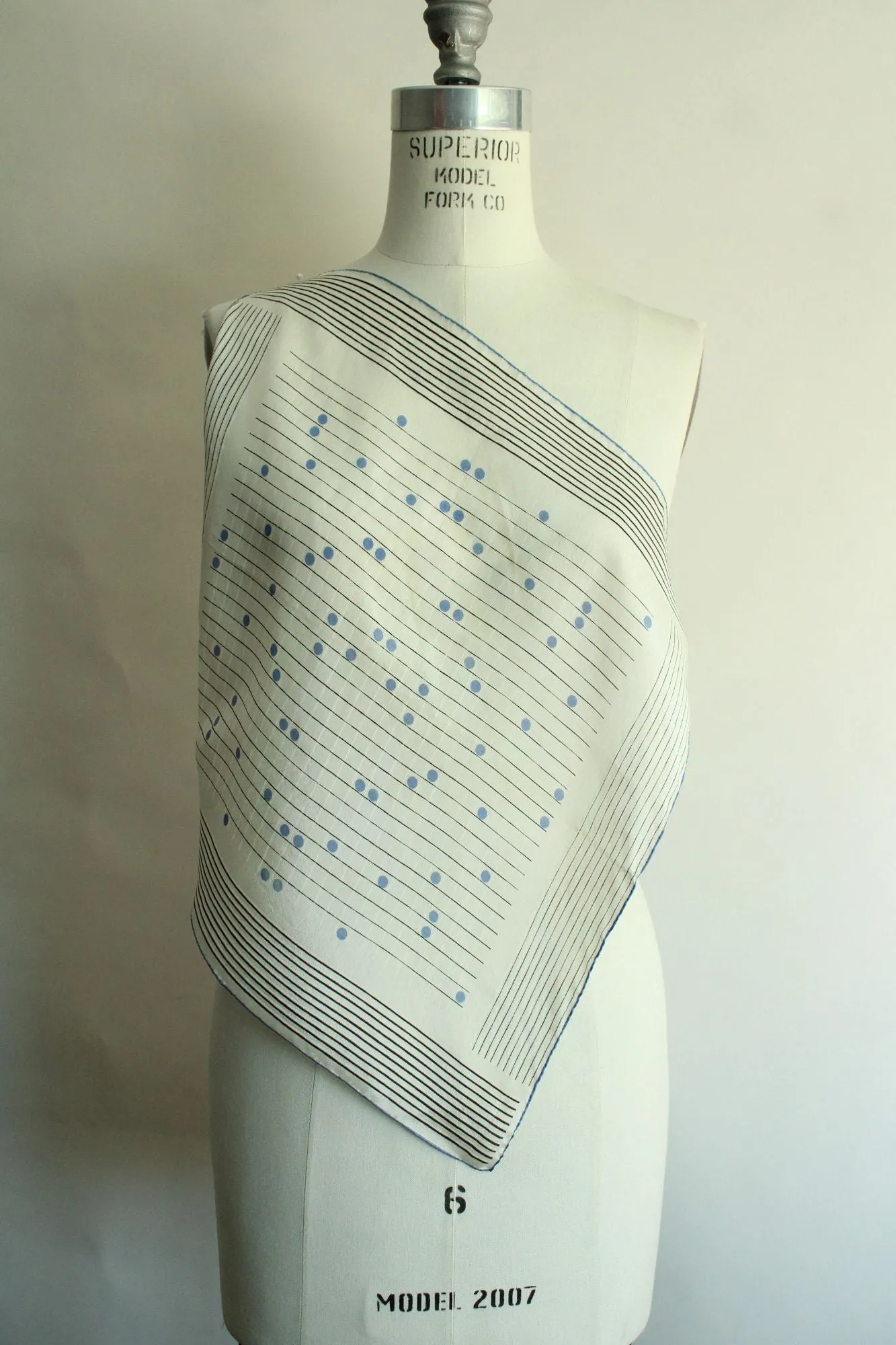 Vintage 1960s Sally Gee Silk Stripes and Polka Dots Scarf