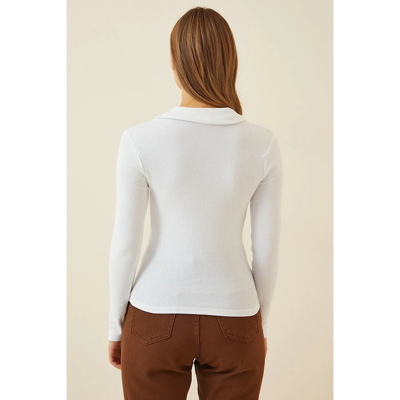 White Polo Corduroy Knitted Blouse