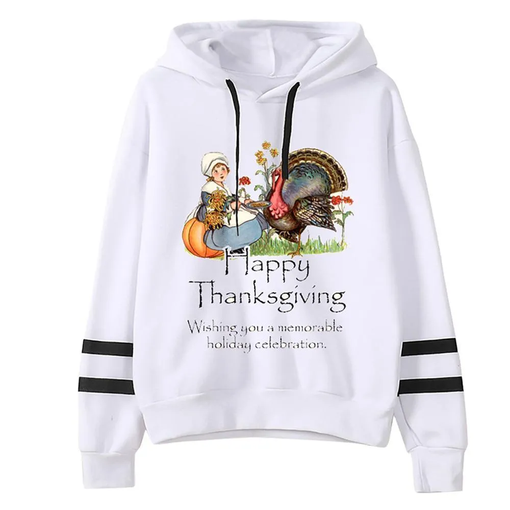 Winter And Autumn Women Blouse Fashion Casual Thanksgiving Letter  Print Long Sleeve Sweatshirt Hooded Pullover Tops Shirt