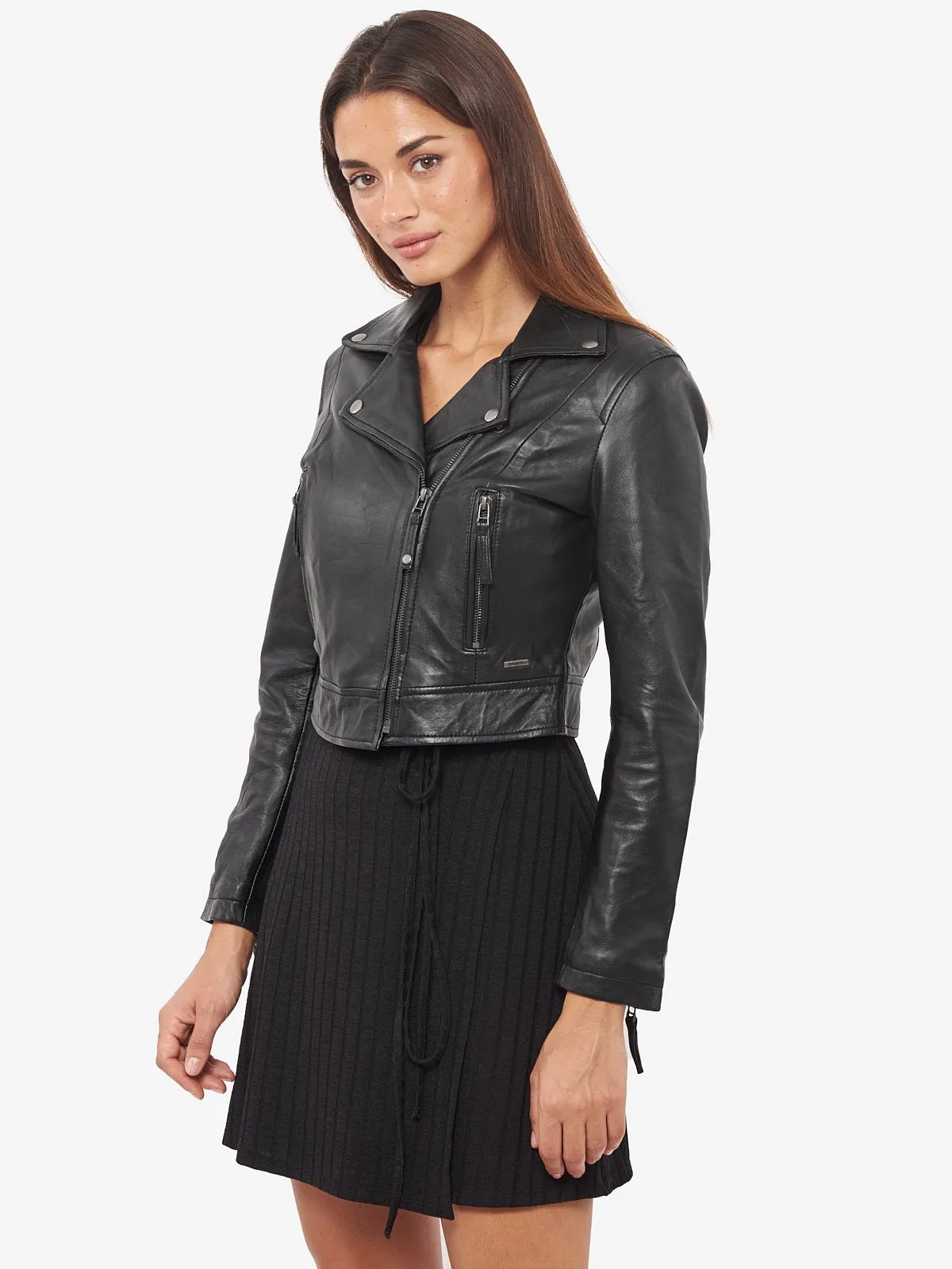 Women Black Biker Short Body Leather Jacket