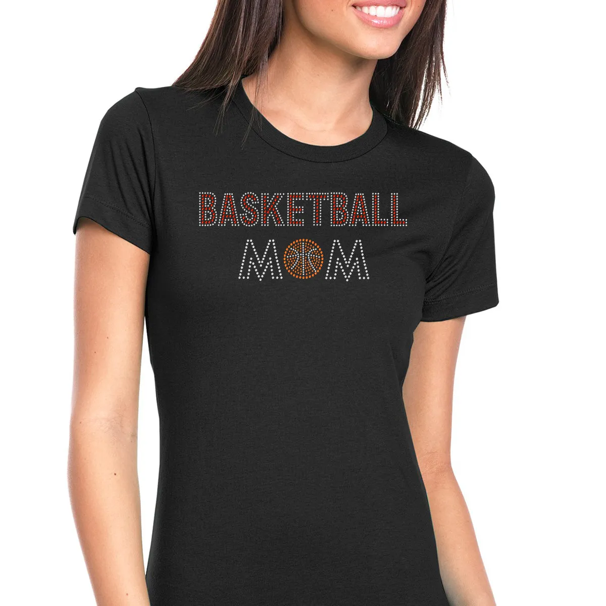 Womens T-Shirt Bling Black Fitted Tee Basketball Mom Ball