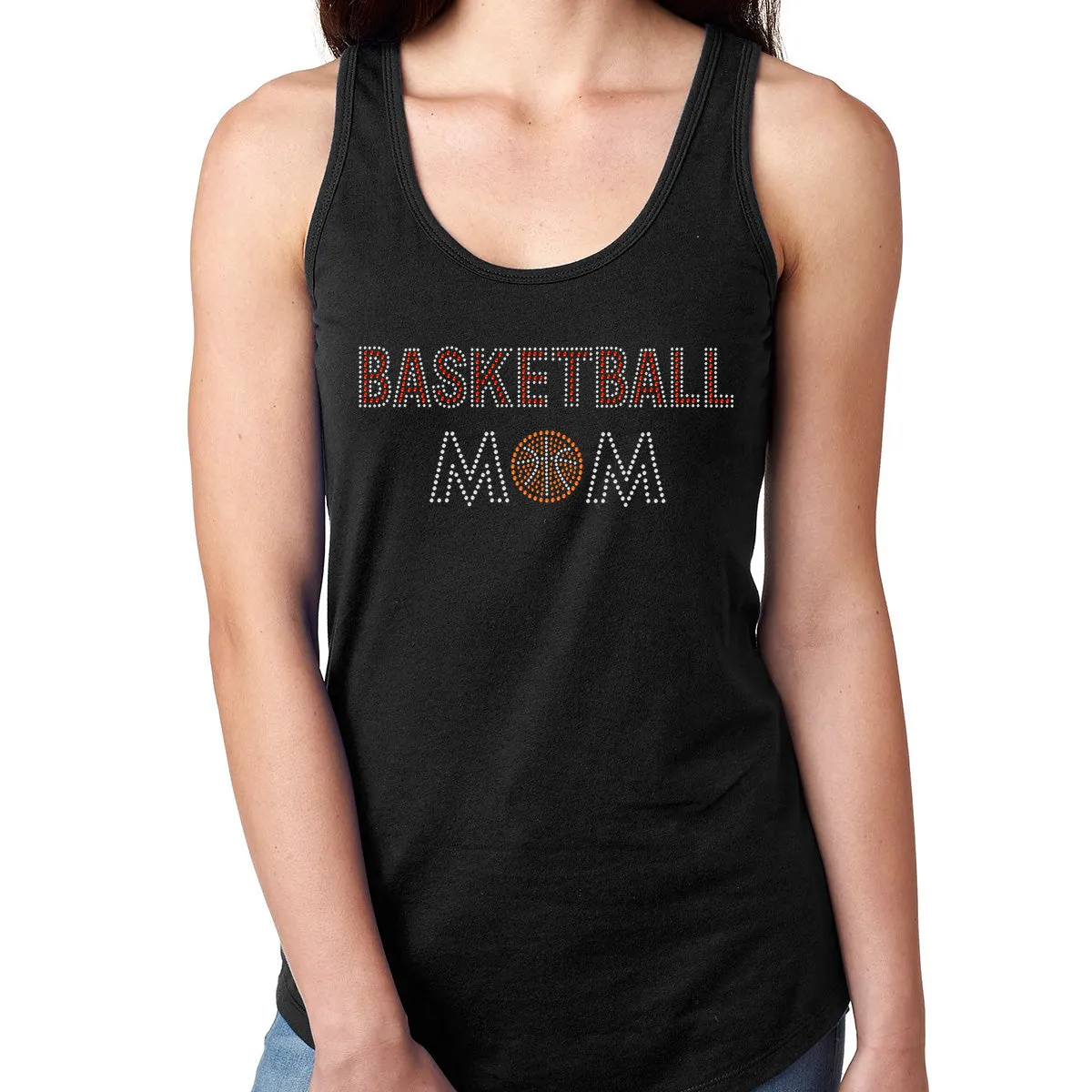 Womens T-Shirt Bling Black Fitted Tee Basketball Mom Ball