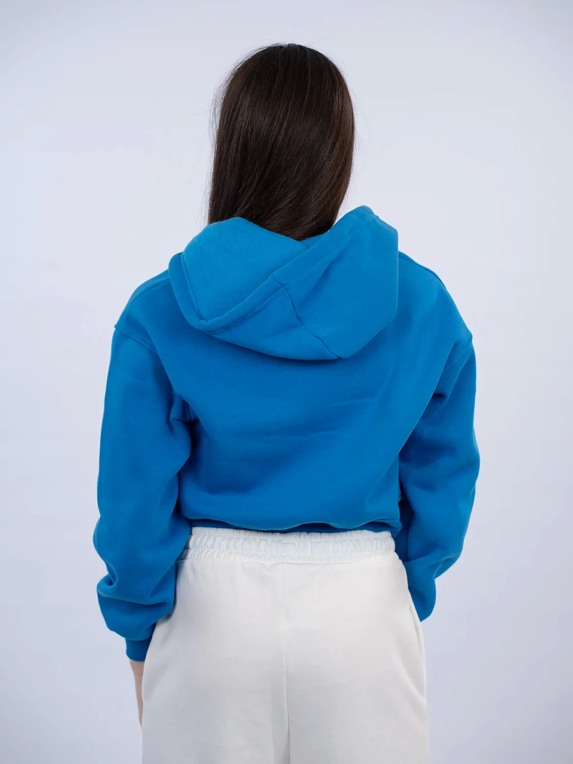 Zippered Blue Crop Hoodie