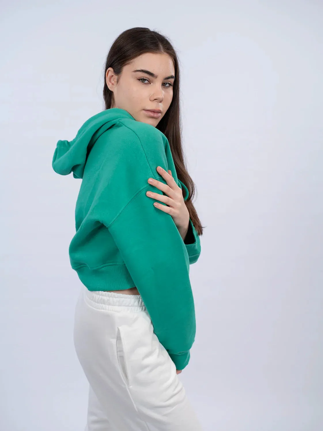 Zippered Green Crop Hoodie