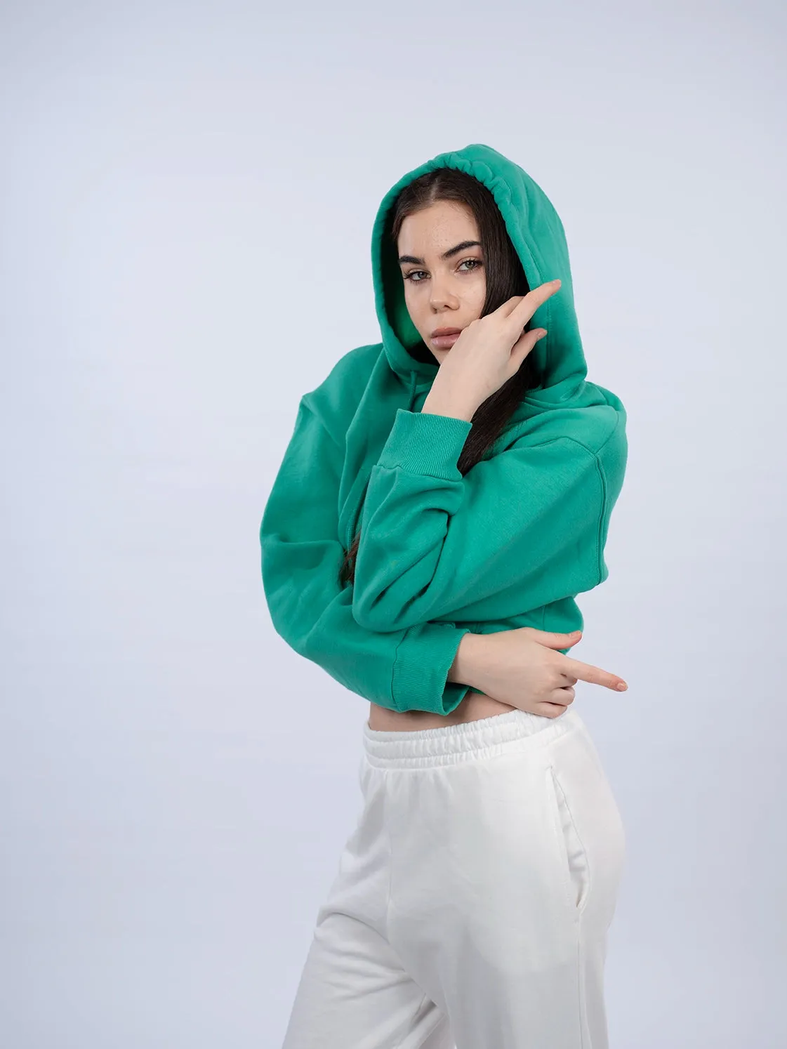 Zippered Green Crop Hoodie